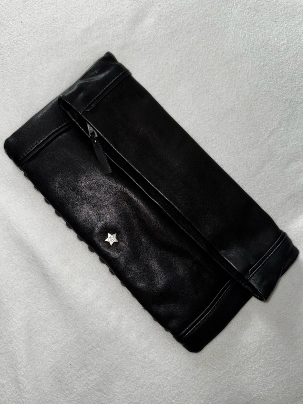 ASH Black Leather Studded Foldover Zip-Top Clutch EUC GORGEOUS! - Picture 2 of 16